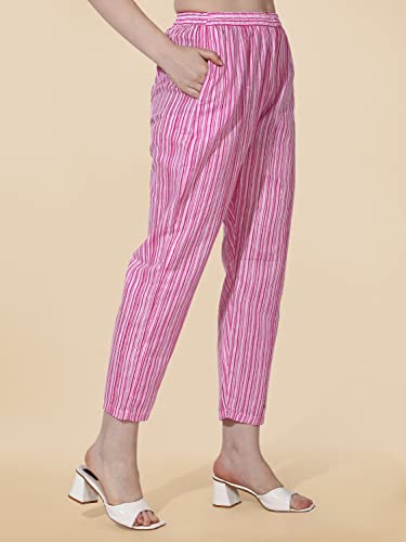 Image of MIRCHI FASHION Women Straight Cotton Blend Jaipuri Print Kurti Set with Pant (K9342 - Pink, White - S)