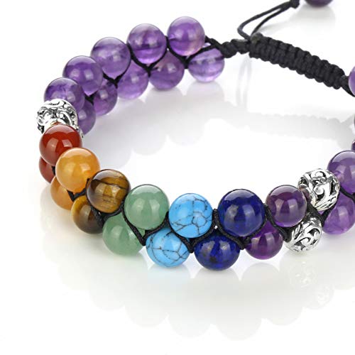 Image of Top Plaza Bead Chakra Bracelet 7 Chakras Healing Crystals Bracelet Yoga Stone Beads Bracelets Meditation Relax Anxiety Bangle for Womens Mens