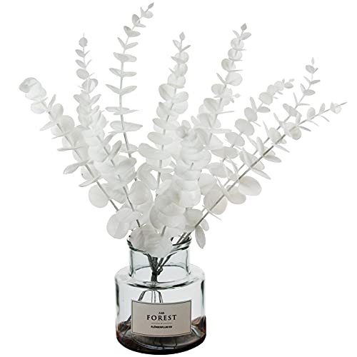 Image of Tinsow 26 Pcs Artificial Eucalyptus Stem Bulk Faux Eucalyptuses Real Touch Leaf Wedding Bouquet Centerpiece Home Decor (White, 26)