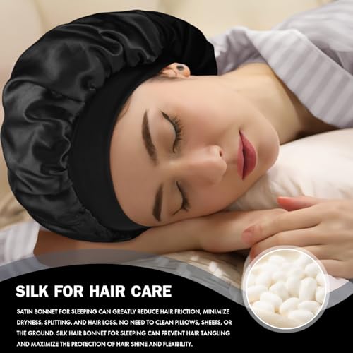 Satin Silk Bonnet for Sleeping, Double Layer Silk Sleep Cap for Men & Women, Soft Satin Lined Bonnet for Curly Hair - Image 5