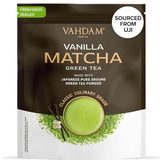 Vanilla + Matcha grönt te pulver - Brew Läcker Vanilla Matcha Latte (50 portioner, 100g) | Kraftfulla superfoods Blend | Ren Japanska Matcha Pulver med 100% naturlig vanilj 137x antioxidanter