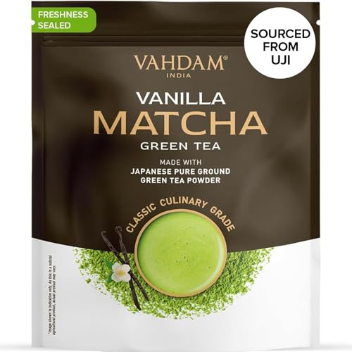 VAHDAM, Matcha De Vainilla Té Verde - 100g Matcha Japonés Con Vainilla Natural | Prepara Un Delicioso Café Con Leche De
