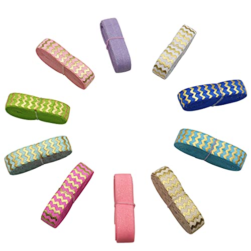 Harvey Sky 20 Yards 5/8 Inch Gold Chervon Fold Over Elastic For Baby Girls Hair Bow Diy Craft Elastic Hair Ties Headbands (10 Colors X 2 Yards) #TOP5
