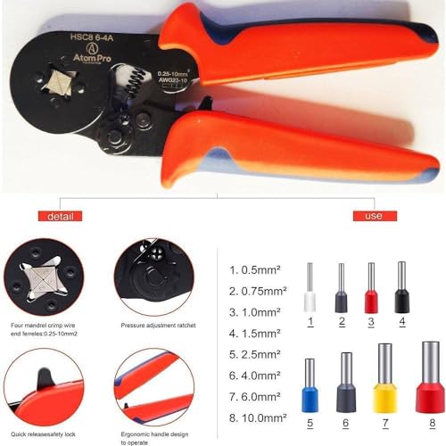 Image of HSC8 6-4A AWG23-10 Ratcheting Ferrule Crimper Plier Auto Ratcheting Ferrule Crimper Plier Manual Crimper