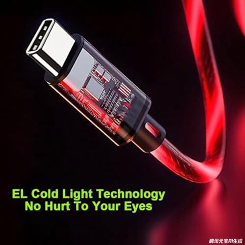 Image of USB Type C to Type C PD Fast Charging Cable Phone Charger High Data Speed Visible Light Up Red Current Flowing for All USB C Device-39Inches Red