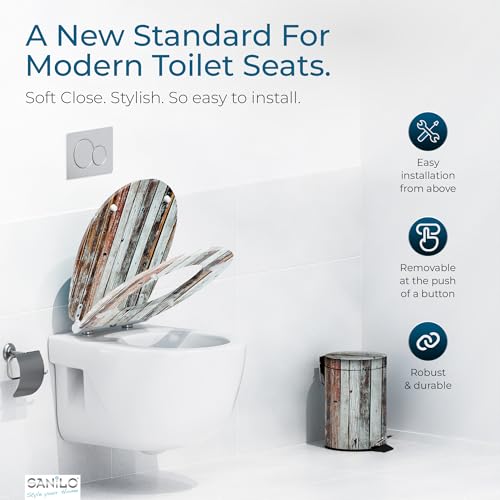 Image of Sanilo Wooden Toilet Seat with Quick Release & Soft Close [ROUND] - Decorative & Slow Close Molded Wood Seat - With One Click for Easy Installation & Cleaning - With Adjustable Fit (Antique)
