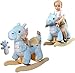 Labebe Cavallo a dondolo per bambini, Rocker per bambini, Cavallo a dondolo in legno Pterodactylus blu, Pelle