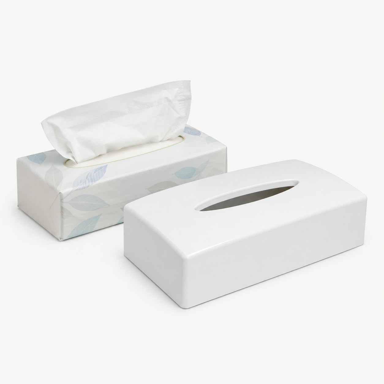 Scatola dispenser porta fazzoletti, MADE IN ITALY, in ABS riciclabile, 246x131x62mm, ideale per bagno, salotto, hotel e casa, completo di viti e biadesivo per fissaggio a parete (rettangolare bianca)