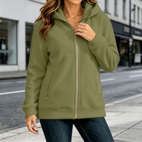 XINGJIAARTS Zip Up Sweatshirt Women With Hood Cute Long Sleeve Fashion Plus Size Hoodies Sports Athletic Lightweight Jacket Green X-Large - image 2