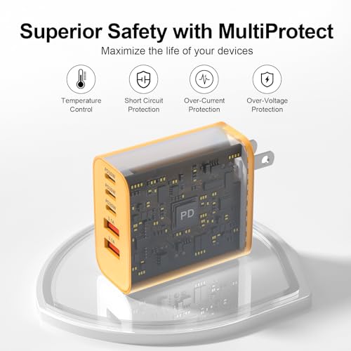Image of USB C Charger Block, 60W 5-Port Type C Charger Fast Charging Blocks | USBC Multiple Port Wall Charger Plug for iPhone 17 /16 /15 /14 /13 /12 /11 Pro Max, Samsung Galaxy, Android Phone, iPad, Yellow