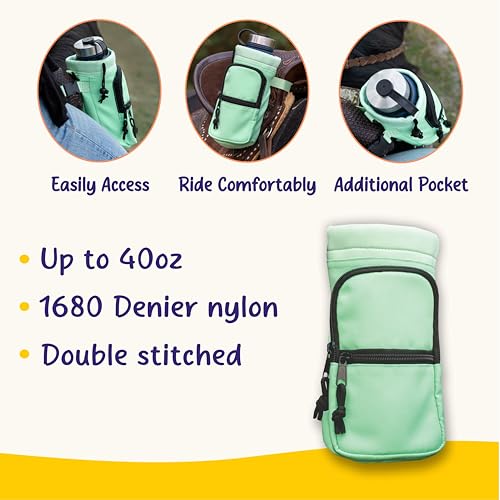 Horse Saddle Water Bottle Holder, Green Water Holder, Multi Pocket Horse Saddle Drink Holder up to 40oz, Horse Gifts, Horse Stuff Horse Tack