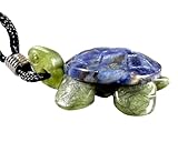Hand Carved Turtle Sodalite Jade Stone Totem Figurine Black Cord Necklace 6841