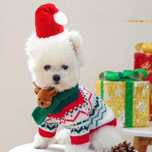 Gorro y bufanda navideña para perros pequeños miniatura 2