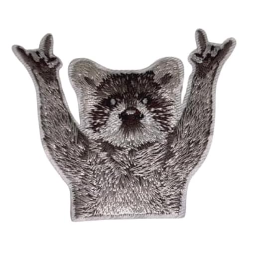 3" Funny Raccoon Rock Embroidered Iron On Patch Cute Funny Emblem