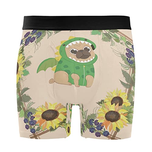 Bóxer para hombre de pug y girasol Vnurnrn pack de 2 calzoncillos de microfibra elástica