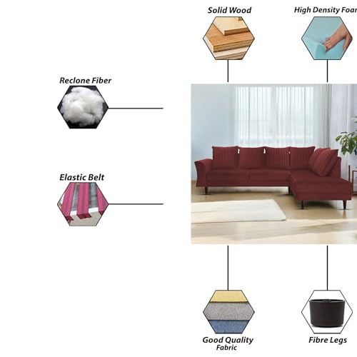 Image of Gratly RHS 4 Seater L Shape Sofa Set for Living Room (Maroon Colour) Premium Fabric Sofa