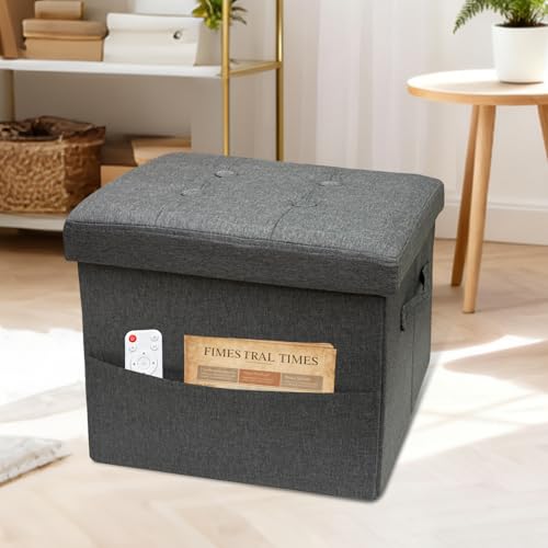 Image of ALASDO Storage Ottoman Footrest Stool Small Ottoman with Storage Foldable Ottomans Foot Rest Footstool Bench for Living Room 17x13x13inches Grey