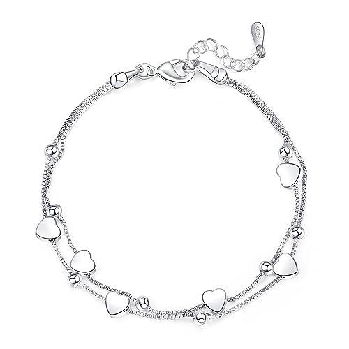 GUROTD Silber Armband für Damen Silberarmband Damen 925 Silber Herz Armband Freundschaftsarmband Verstellbare Armkette Geschenke für Frauen Mädchen