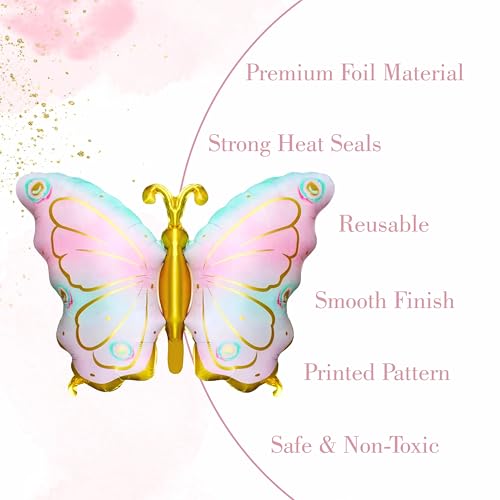 Image of Pink, White and Sand White Balloon Garland Kit Pack of 76 Pcs with Foil Butterfly for Birthday, Anniversary, Home Decoration