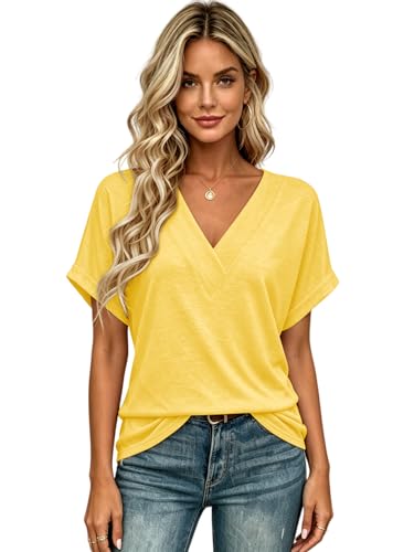 Image of T Shirts Short Sleeve V Neck Tees Womens Tops Beach Vacation Fashion Clothes 2026 Casual Summer Spring Fall Outfits