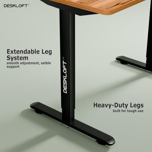 Image of Height Adjustable Electric Standing Desk | Ergonomic Sit Stand Workstation with Walnut Wood Grain Desktop | Motorized Computer Desk for Home Office (Black Frame & Brown Top, 1200 x 600 mm)