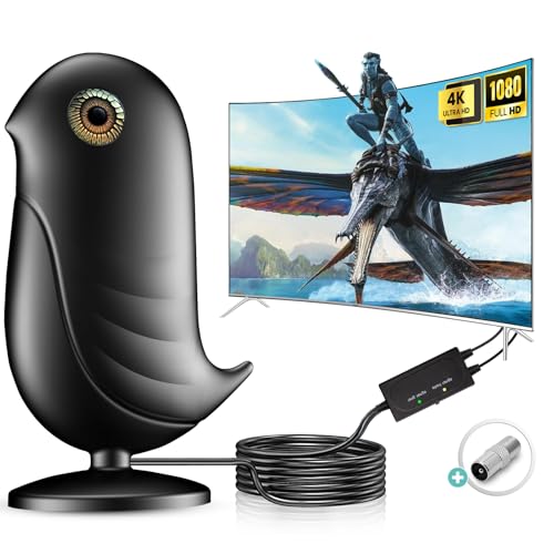 Antenna TV Interna Amplificata Potente - Antenna TV Portatile con 600 km di Distanza di Ricezione, Antenna da Interno Digitale Terrestre Supporto 4K / 1080P HDTV, Con Cavo in Rame da 5m - Nero