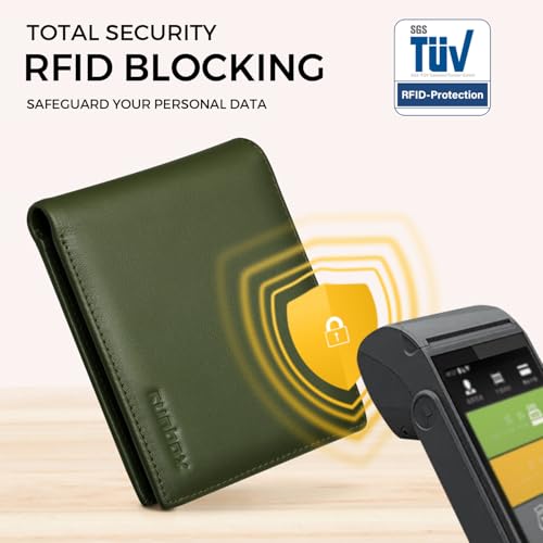 Image of RUNBOX Wallet for Men Leather RFID Blocking Bifold Front Pocket Wallet | Genuine Leather,Slim,12 Card Slots,2 ID Windows,2 Money Pockets, Gift for Men,Compact Travel Business Passport