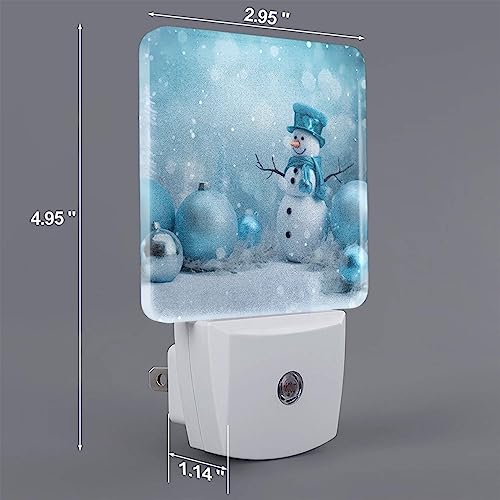 Image of Snowman Skiing LED Plug-in Night Lamp 2 Piece Set, Auto Sensor Emergency Christmas Snowflakes Nightlights Set of 2 for Dawn Bedroom Kitchen /Dusk Bathroom /Night Stairs Hallway Toilet