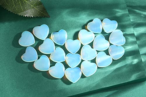Image of QINJIEJIE 20 PCS Opalite Heart Stones Natural Crystals Polished Healing Pocket Bulk Wholesale Healing Palm Thumb Love Set Reiki Energy Balancing Meditation Gift