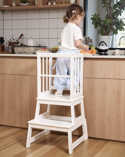 Comparison: Best Kitchen Helper For Toddlers 7 Kids Kitchen Step Stool, Ideal Toddler Learning Standing Tower, 2025 New Upgrade with an Anti-tip Structure and Anti-Drop Safety Bar, More Stable and Safer - White