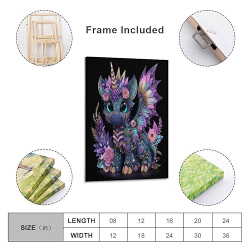 Póster impreso de dragón adorable y flores para llenar de ternura tu dormitorio 2