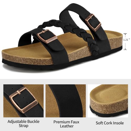 Image of HARENCE Flat Sandals for Women 2026 Comfort Cork Footbed with Adjustable Buckle Summer Slides for Women for Vacation Walking