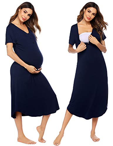 Image of Ekouaer Womens Maternity Nightgown for Hospital Pregnancy Long Nightgowns Nursing Night Gown for Breastfeeding