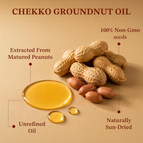Image of Chekko Cold Pressed Groundnut Oil 2 Litre | Wood Pressed Peanut Oil | 100% Pure, Unrefined & Filtered | Kachi Ghani groundnut oil | Natural Cooking Oil for Frying & Daily Use (1 Litre*Pack of 2)