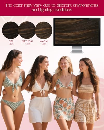 Image of Moresoo Nano Bead Hair Extensions Human Hair, Brown Chestnut Ombre, 24 Inch | 50g 50 strands, extra-long straight length, individual bead placement for summer travel, salon looks and fashion styling