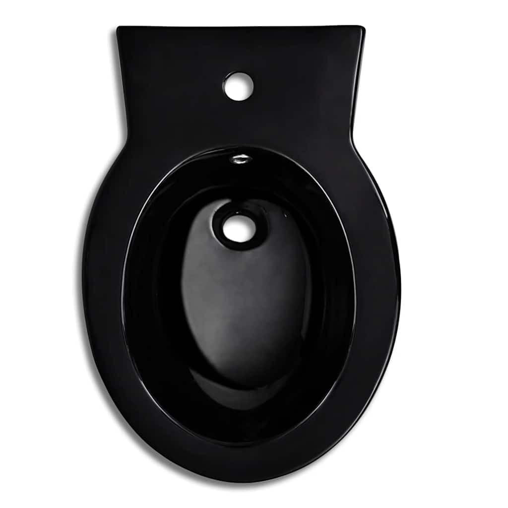 vidaXL Bidet Rond à Poser Céramique Sanitaire Noir Toilette Cuvette Siège WC