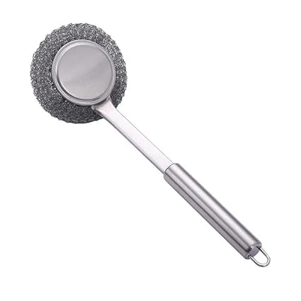 Hariharanand Stainless Steel Scourer Scrub Brush with Metal Handle for Pots Pans Grills BBQ Cleaning Brush for Grilling Dirt Remova Scrub Pads for Dishes