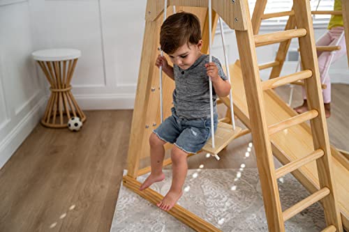Avenlur Magnolia Indoor Playground 7-in-1 Jungle Gym Playset for Kids 2-6yrs - Slide, Climbing Wall, Rope Wall Climber, Monkey Bars, Swing - Waldorf and Montessori Style Wooden Climb Set. - Thumbnail 3
