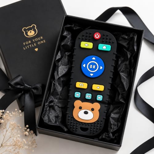 Image of CHICAGOZONE Premium Baby Silicone Teether Ring Toy - BPA Free Soft Teething Toy for Infants, Multi-Texture Sensory Chew Toy, Easy Grip Teether for Babies 3-12 Months, Cute Animal Design (Multicolor) (BLACK REMOTE PANDA.)