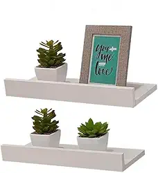 Kit 2 Prateleiras Porta Quadros 40 x 10cm Branca Suporte Invisível