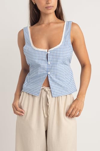 Women Y2K Lace Trim Ruffle Tank Tops Buttons Slim Fit Crop Tank Vest Sleeveless Square Neck Going Out Beach Camisole2