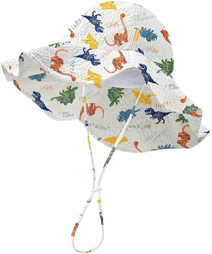 Image of HONGTEYA Baby Sun Hat Toddler Girl Beach Hat Sun Protection Adjustable Outdoor Summer Wide Brim Bucket Hat for Infant Kids