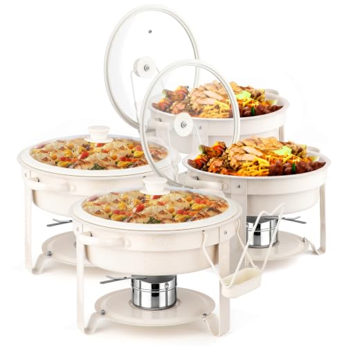 Image of ROVSUN 6QT Chafing Dishes for Buffet 4 Pack,[Game Changer Maifanite-Coated] Chafing Dish Buffet Set,Chafers and Buffet Warmers Sets with Lid Holder,Naturally Elegant for Party Wedding Event