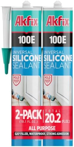 Akfix 100E RTV Gray Silicone Caulk (2x10.1 fl.oz.) - 100% Waterproof Silicone Sealant for Kitchen and Bathroom, Shower, Bathtub, Toilet, Sink, Window and Door, No Discoloring | Gray, 2 Pack