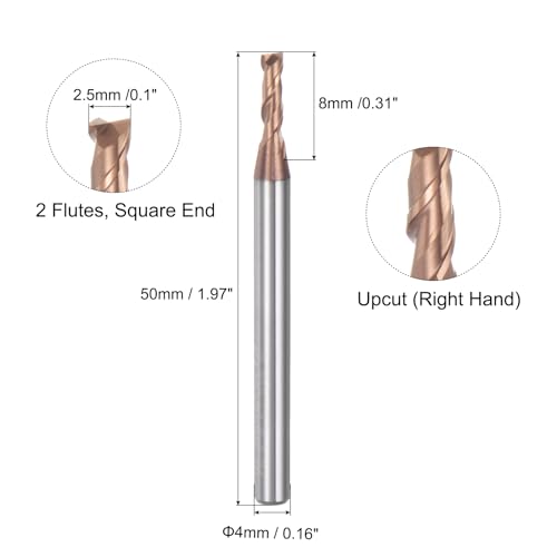 Image of uxcell 2pcs 2.5mm Dia 4mm Shank Square Nose End Mill 2 Flutes HRC55 Carbide AlTiN Coated CNC Router Bits Cutter Tools for End Milling CNC Machining