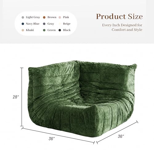 Image of Bean Bag Chair, Memory Foam Bean Bag Chairs for Adults, Fireside Corner Chair Lazy Floor Corner Sofa for Living Room, Bedroom, Dorm, Office(Green)