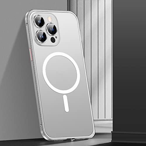 Coque de téléphone magnétique en métal pour iPhone 14 Pro Max cadre aluminium argent