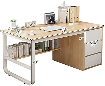 Modern Oak Computer Desk with Storage Shelves & 3 Drawers - Simple Style Home Office Workstation & Writing Desk (39 Inch) - Perfect for Small Spaces