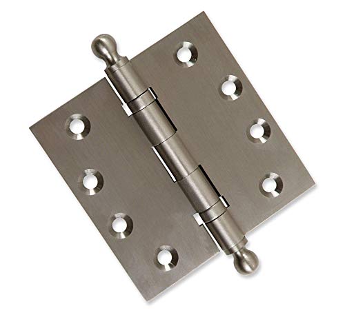 Solid Brass Architectural Door Hinges – 2 Vintage Decorative Cap Mortise Hinges, Ball Bearings, And Stainless Steel Hinge Pin – Home Decor By Embassy, 4.5 X 4.5 In., Satin Nickel #TOP1