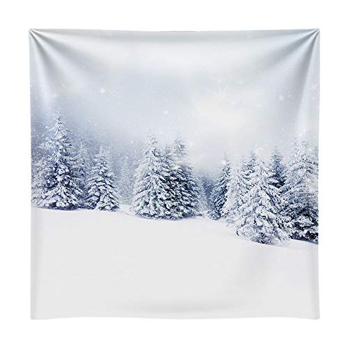 Funnytree 8x8ft Winter White Snow Wonderland Backdrop Christmas Pine Tree Snowflake Forest Photography Background Bokeh Outdoor Portrait Photobooth Banner Party Decorations Photo Studio Props